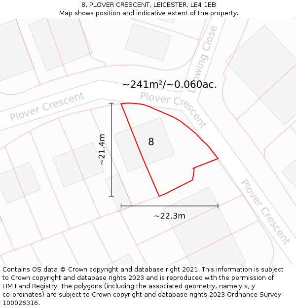 8, PLOVER CRESCENT, LEICESTER, LE4 1EB: Plot and title map