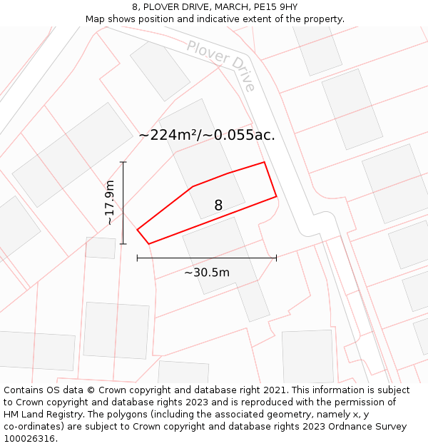 8, PLOVER DRIVE, MARCH, PE15 9HY: Plot and title map