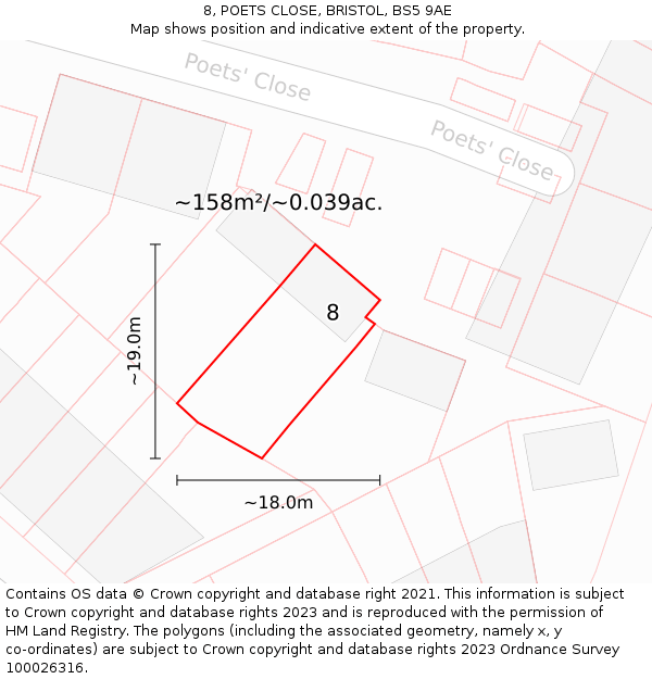 8, POETS CLOSE, BRISTOL, BS5 9AE: Plot and title map