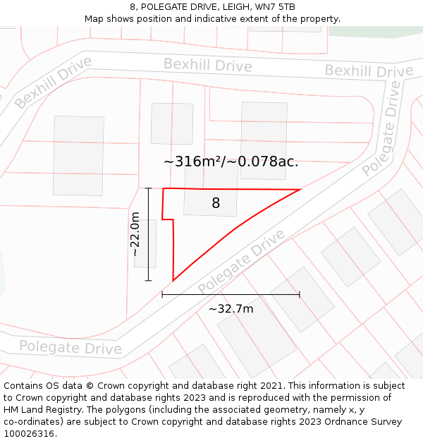 8, POLEGATE DRIVE, LEIGH, WN7 5TB: Plot and title map