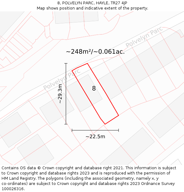 8, POLVELYN PARC, HAYLE, TR27 4JP: Plot and title map