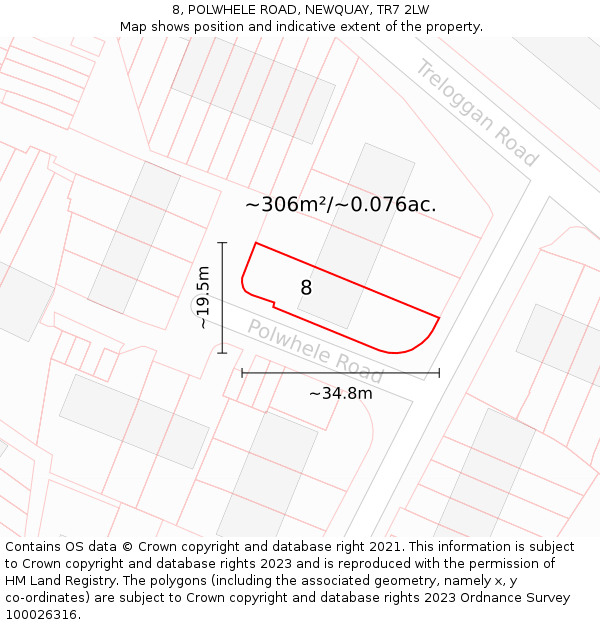 8, POLWHELE ROAD, NEWQUAY, TR7 2LW: Plot and title map