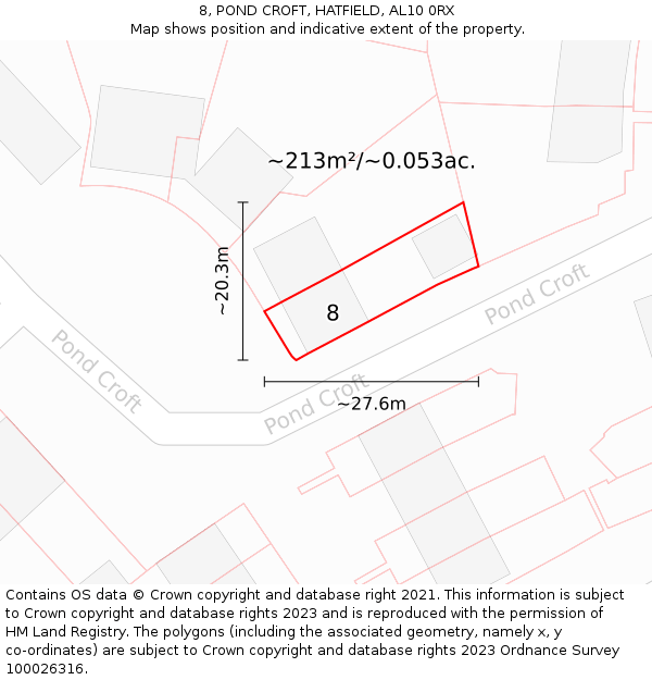 8, POND CROFT, HATFIELD, AL10 0RX: Plot and title map