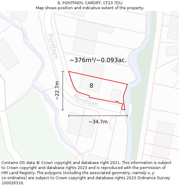 8, PONTFAEN, CARDIFF, CF23 7DU: Plot and title map