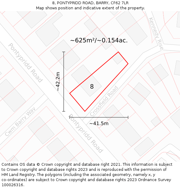 8, PONTYPRIDD ROAD, BARRY, CF62 7LR: Plot and title map