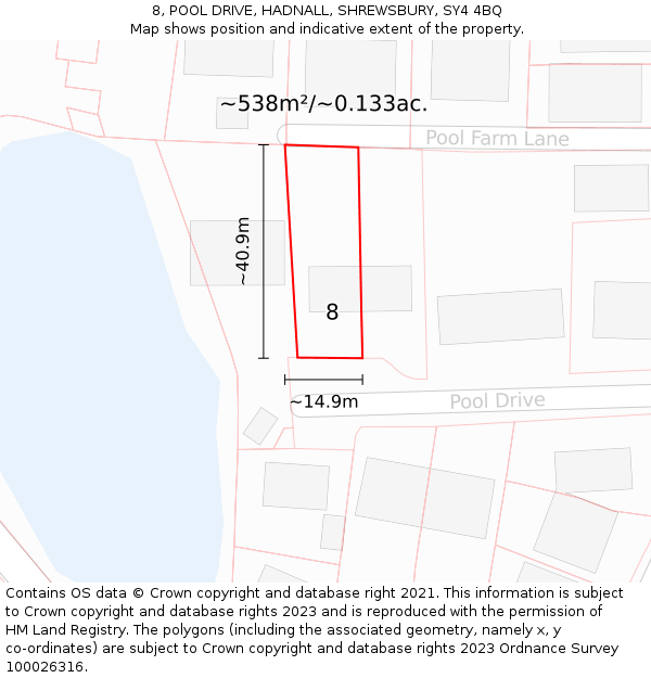 8, POOL DRIVE, HADNALL, SHREWSBURY, SY4 4BQ: Plot and title map
