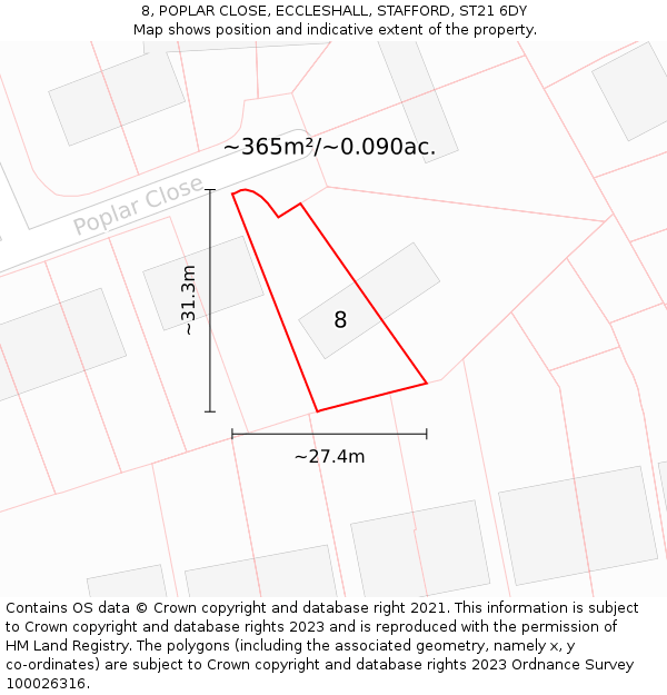 8, POPLAR CLOSE, ECCLESHALL, STAFFORD, ST21 6DY: Plot and title map