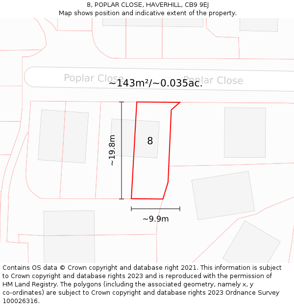 8, POPLAR CLOSE, HAVERHILL, CB9 9EJ: Plot and title map