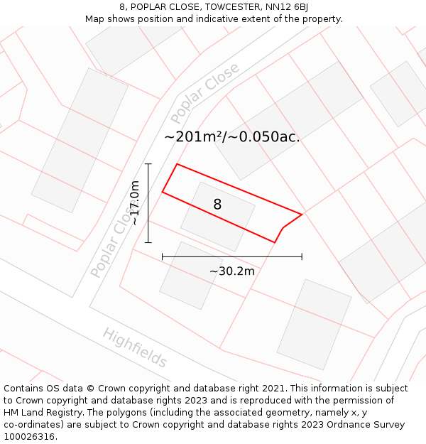 8, POPLAR CLOSE, TOWCESTER, NN12 6BJ: Plot and title map