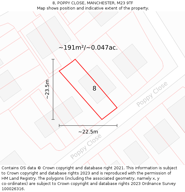 8, POPPY CLOSE, MANCHESTER, M23 9TF: Plot and title map