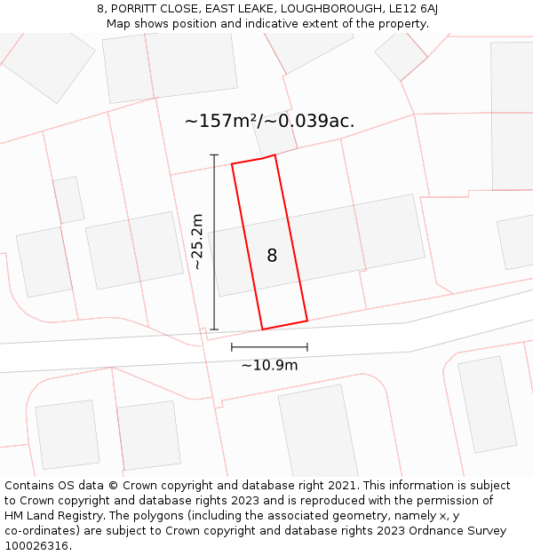 8, PORRITT CLOSE, EAST LEAKE, LOUGHBOROUGH, LE12 6AJ: Plot and title map