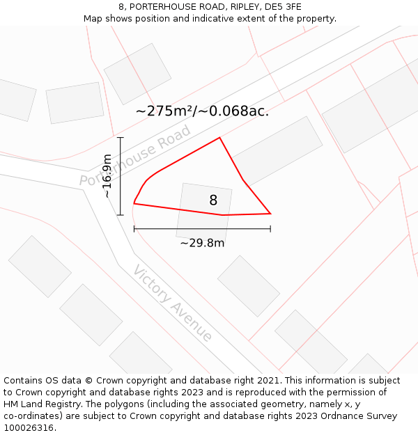 8, PORTERHOUSE ROAD, RIPLEY, DE5 3FE: Plot and title map