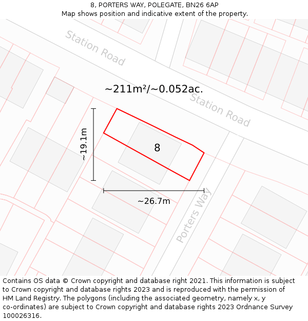 8, PORTERS WAY, POLEGATE, BN26 6AP: Plot and title map