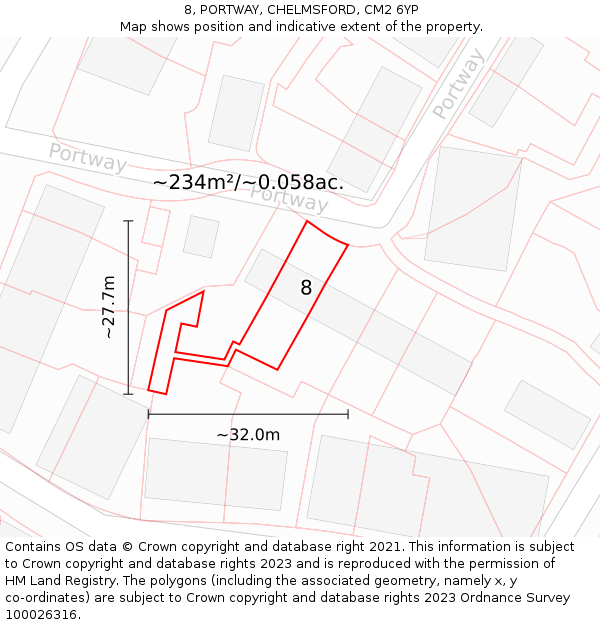 8, PORTWAY, CHELMSFORD, CM2 6YP: Plot and title map