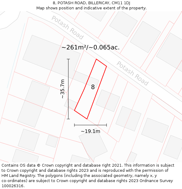8, POTASH ROAD, BILLERICAY, CM11 1DJ: Plot and title map