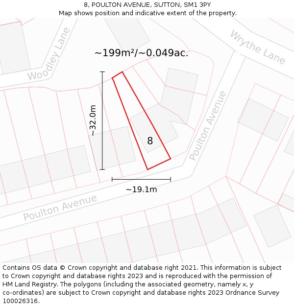 8, POULTON AVENUE, SUTTON, SM1 3PY: Plot and title map