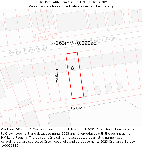 8, POUND FARM ROAD, CHICHESTER, PO19 7PX: Plot and title map