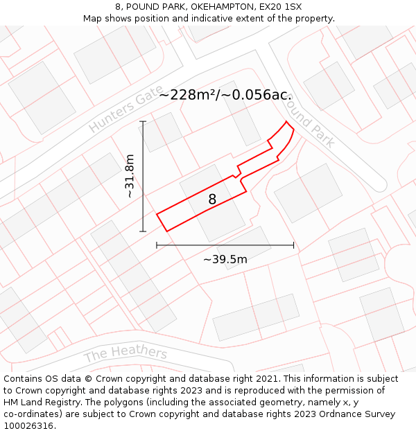 8, POUND PARK, OKEHAMPTON, EX20 1SX: Plot and title map