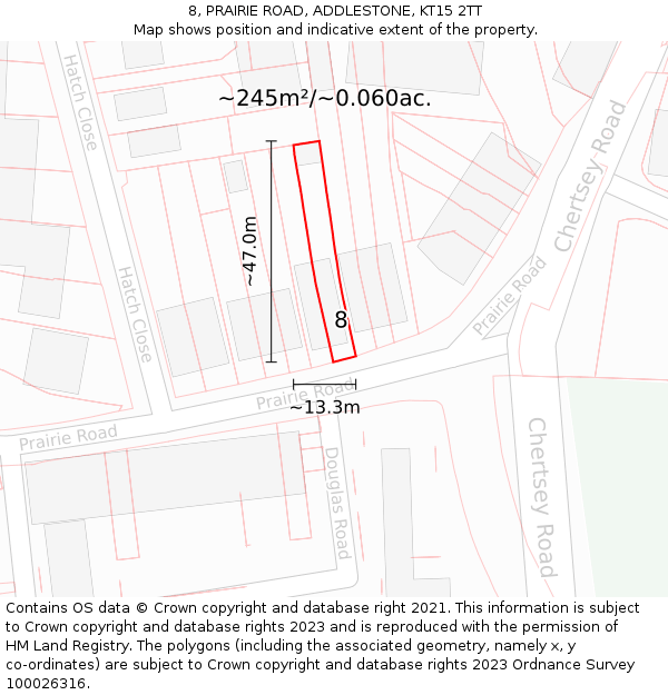 8, PRAIRIE ROAD, ADDLESTONE, KT15 2TT: Plot and title map