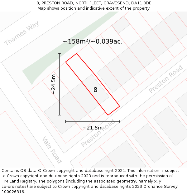 8, PRESTON ROAD, NORTHFLEET, GRAVESEND, DA11 8DE: Plot and title map
