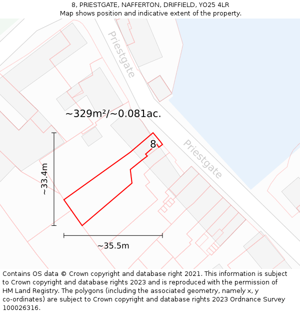 8, PRIESTGATE, NAFFERTON, DRIFFIELD, YO25 4LR: Plot and title map