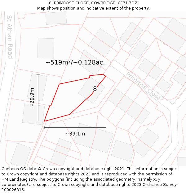8, PRIMROSE CLOSE, COWBRIDGE, CF71 7DZ: Plot and title map