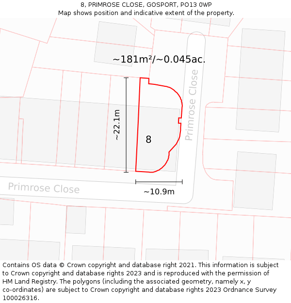 8, PRIMROSE CLOSE, GOSPORT, PO13 0WP: Plot and title map