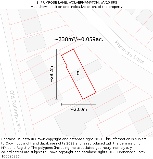 8, PRIMROSE LANE, WOLVERHAMPTON, WV10 8RS: Plot and title map