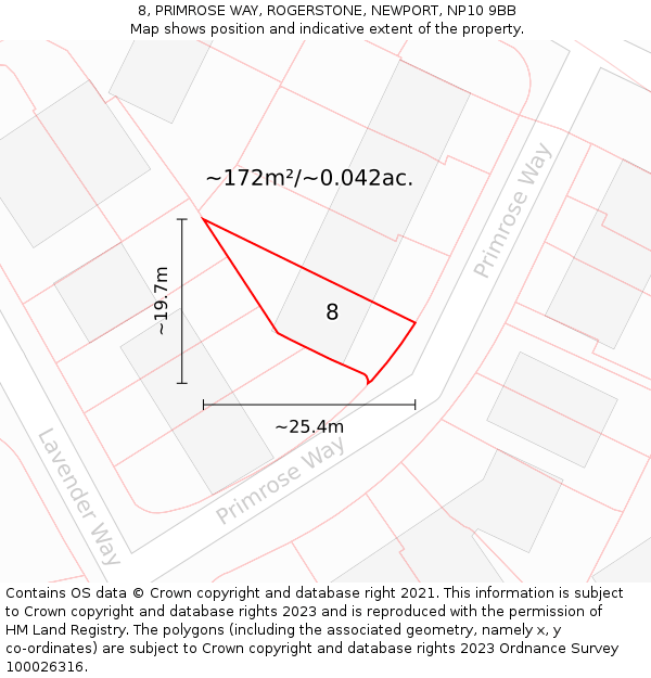 8, PRIMROSE WAY, ROGERSTONE, NEWPORT, NP10 9BB: Plot and title map