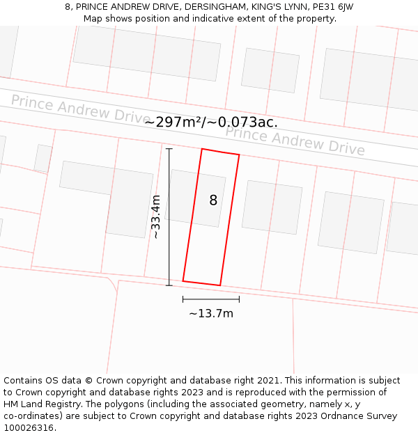 8, PRINCE ANDREW DRIVE, DERSINGHAM, KING'S LYNN, PE31 6JW: Plot and title map