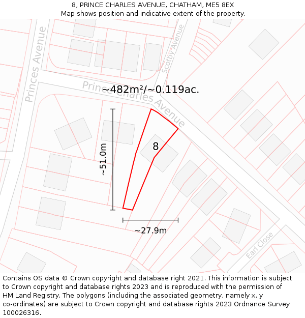 8, PRINCE CHARLES AVENUE, CHATHAM, ME5 8EX: Plot and title map