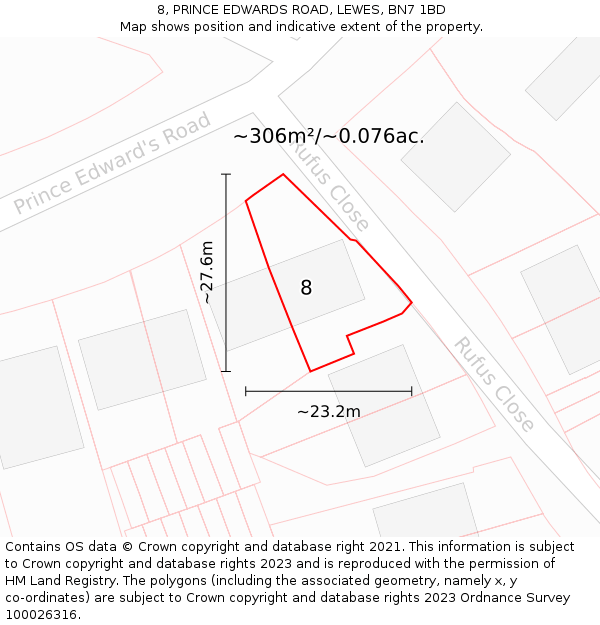 8, PRINCE EDWARDS ROAD, LEWES, BN7 1BD: Plot and title map