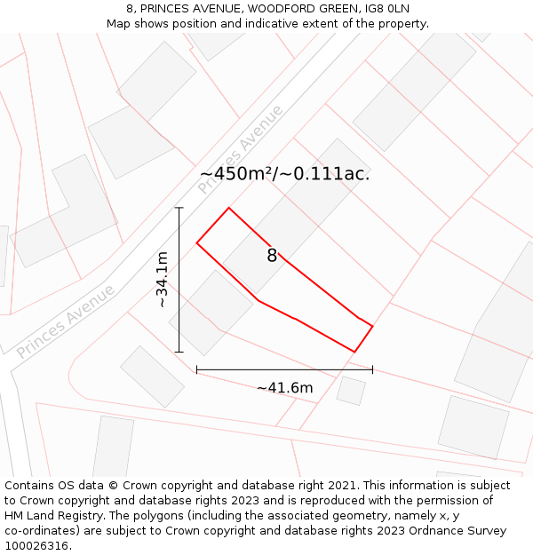 8, PRINCES AVENUE, WOODFORD GREEN, IG8 0LN: Plot and title map