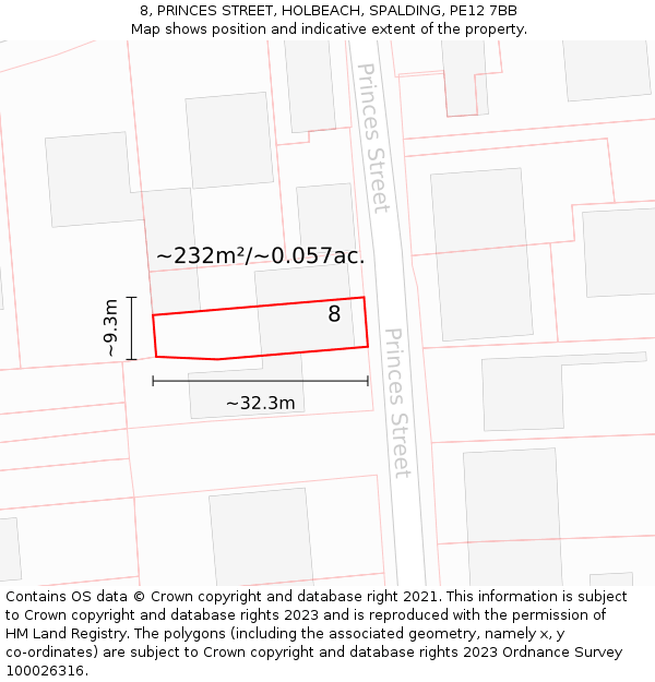 8, PRINCES STREET, HOLBEACH, SPALDING, PE12 7BB: Plot and title map