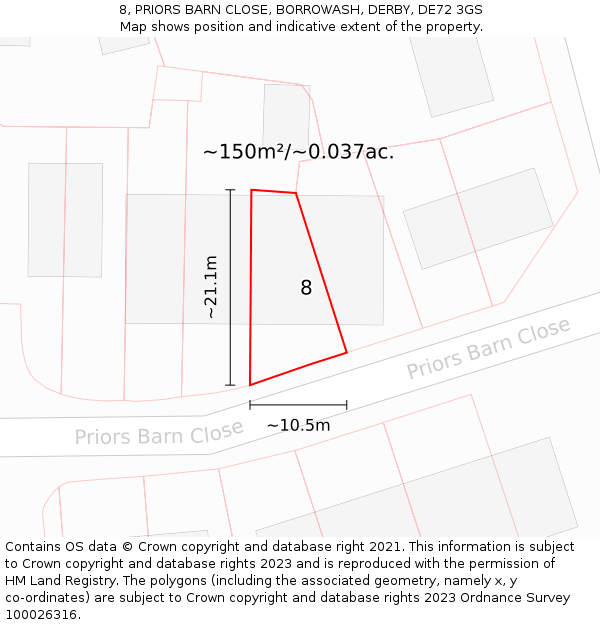 8, PRIORS BARN CLOSE, BORROWASH, DERBY, DE72 3GS: Plot and title map