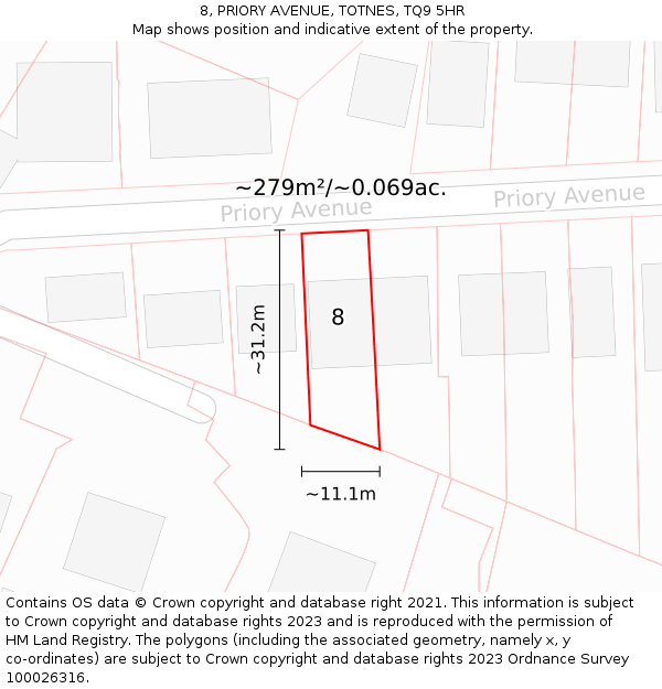 8, PRIORY AVENUE, TOTNES, TQ9 5HR: Plot and title map
