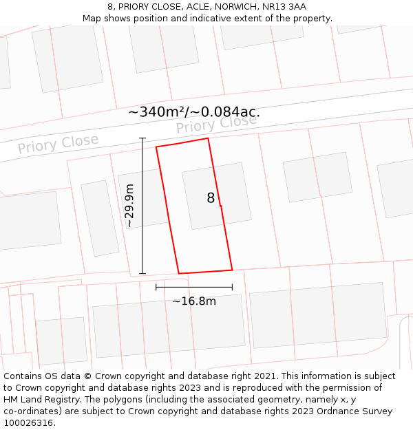 8, PRIORY CLOSE, ACLE, NORWICH, NR13 3AA: Plot and title map