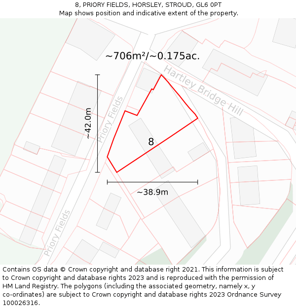 8, PRIORY FIELDS, HORSLEY, STROUD, GL6 0PT: Plot and title map