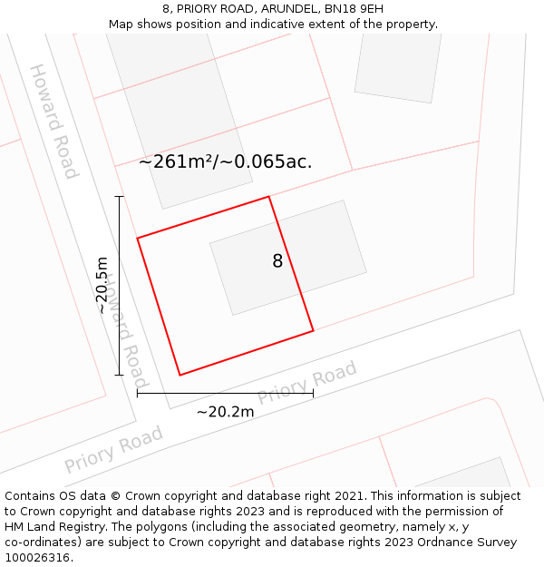 8, PRIORY ROAD, ARUNDEL, BN18 9EH: Plot and title map