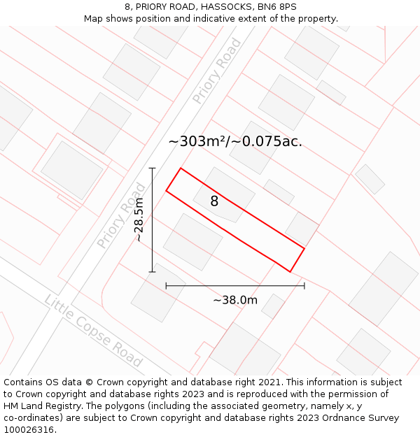 8, PRIORY ROAD, HASSOCKS, BN6 8PS: Plot and title map