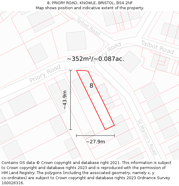 8, PRIORY ROAD, KNOWLE, BRISTOL, BS4 2NF: Plot and title map