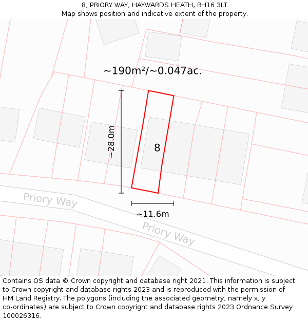 8, PRIORY WAY, HAYWARDS HEATH, RH16 3LT: Plot and title map