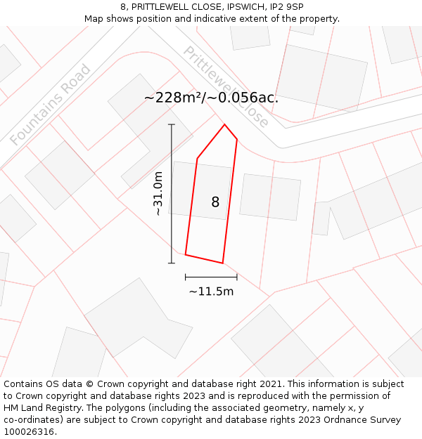 8, PRITTLEWELL CLOSE, IPSWICH, IP2 9SP: Plot and title map