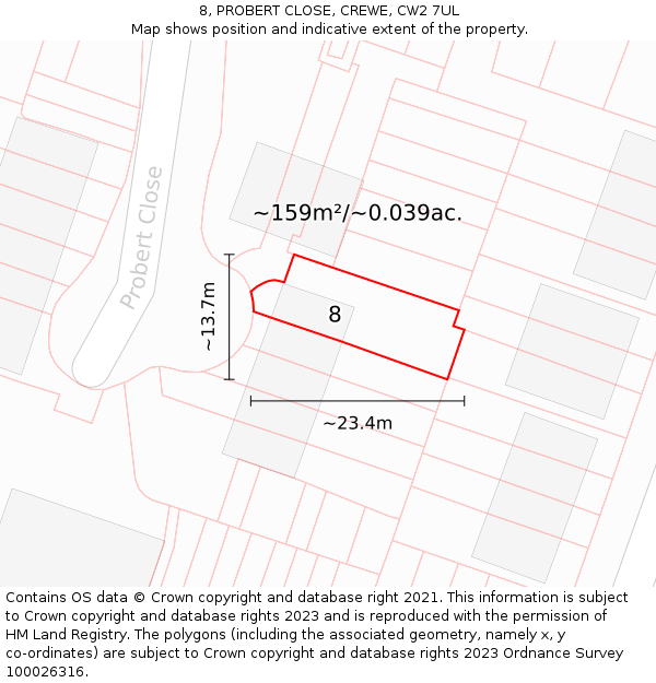 8, PROBERT CLOSE, CREWE, CW2 7UL: Plot and title map