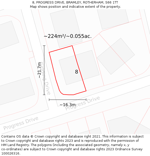 8, PROGRESS DRIVE, BRAMLEY, ROTHERHAM, S66 1TT: Plot and title map