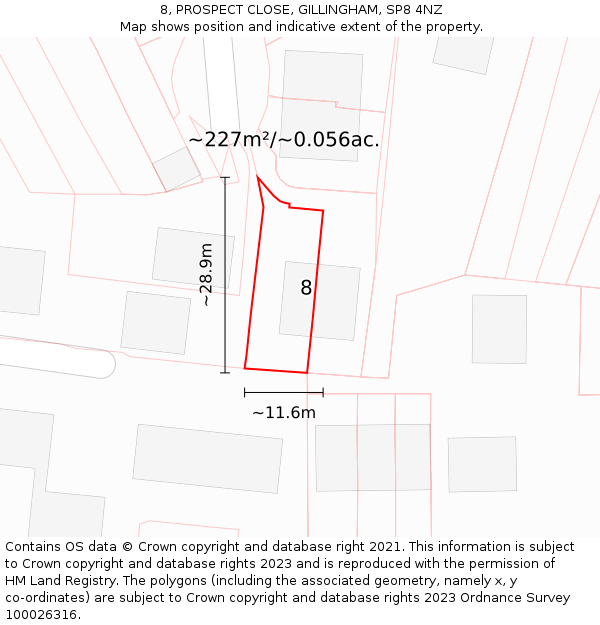 8, PROSPECT CLOSE, GILLINGHAM, SP8 4NZ: Plot and title map
