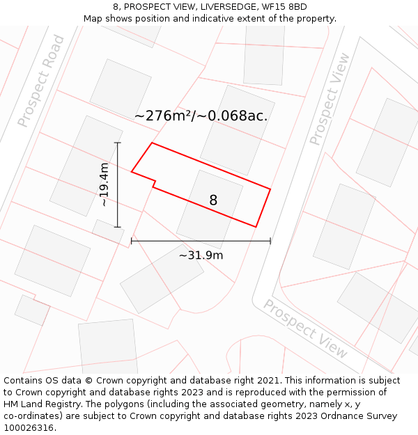 8, PROSPECT VIEW, LIVERSEDGE, WF15 8BD: Plot and title map