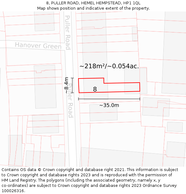 8, PULLER ROAD, HEMEL HEMPSTEAD, HP1 1QL: Plot and title map