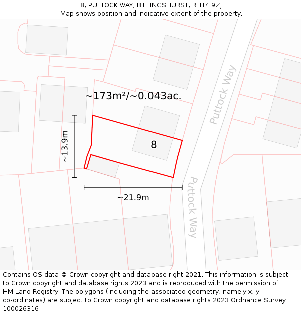 8, PUTTOCK WAY, BILLINGSHURST, RH14 9ZJ: Plot and title map