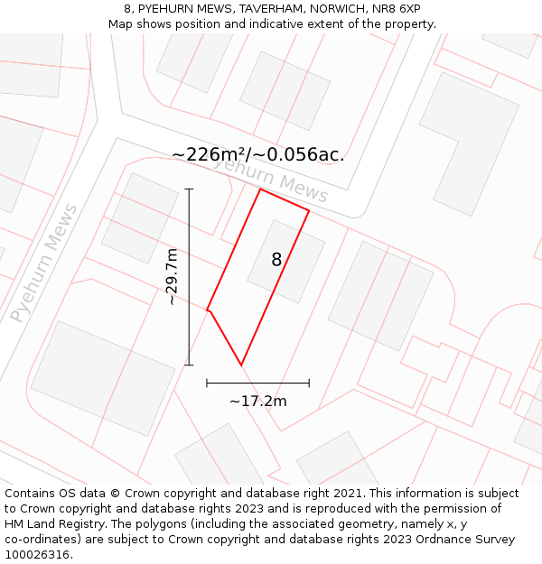 8, PYEHURN MEWS, TAVERHAM, NORWICH, NR8 6XP: Plot and title map